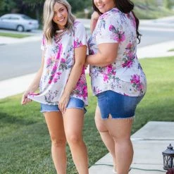 Boutique Simplified Peonies Criss Cross Top