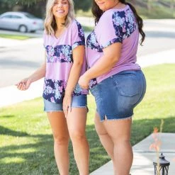 Boutique Simplified Purple Horizons Colorblock Top