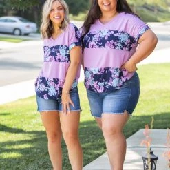 Boutique Simplified Purple Horizons Colorblock Top