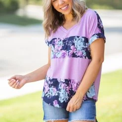 Boutique Simplified Purple Horizons Colorblock Top
