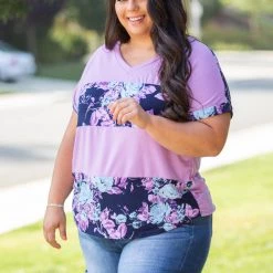 Boutique Simplified Purple Horizons Colorblock Top
