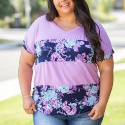 Boutique Simplified Purple Horizons Colorblock Top