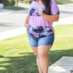 Boutique Simplified Purple Horizons Colorblock Top