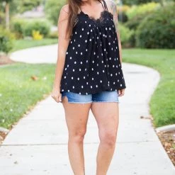 Boutique Simplified Dotting Around Lace Trim Cami New Arrivals