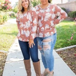 Boutique Simplified Rustic Floral Long Sleeve Top New Arrivals