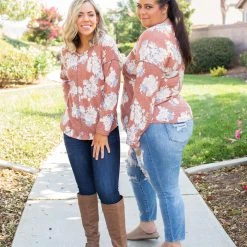 Boutique Simplified Rustic Floral Long Sleeve Top New Arrivals