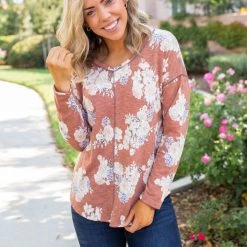 Boutique Simplified Rustic Floral Long Sleeve Top New Arrivals