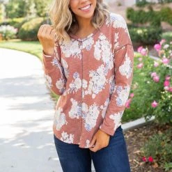 Boutique Simplified Rustic Floral Long Sleeve Top New Arrivals
