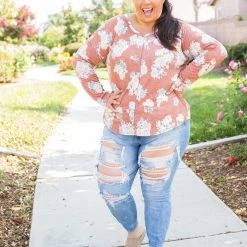 Boutique Simplified Rustic Floral Long Sleeve Top New Arrivals