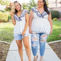 Boutique Simplified Doesn't Get Any Better Embroidered Top