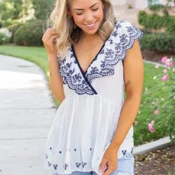 Boutique Simplified Doesn't Get Any Better Embroidered Top