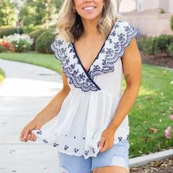 Boutique Simplified Doesn't Get Any Better Embroidered Top