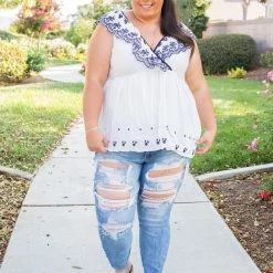 Boutique Simplified Doesn't Get Any Better Embroidered Top