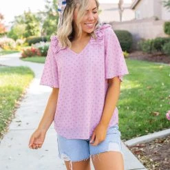 Boutique Simplified Polka My Dot Short Sleeve Top New Arrivals