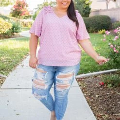 Boutique Simplified Polka My Dot Short Sleeve Top New Arrivals