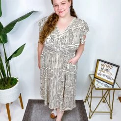 Iris & Rainbow Boutique New Arrivals #N203 Empire Waist Geometric Print Dress