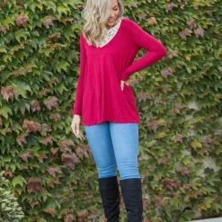 Boutique Simplified Entwined With You Long Sleeve Top In Red