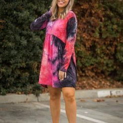 Boutique Simplified You're My Muse Dress In Black & Red Tie Dye New Arrivals