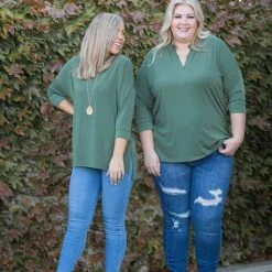 Boutique Simplified Quaint And Comfy 3/4 Sleeve Top In Olive