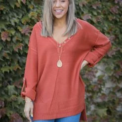 Boutique Simplified Terracotta Sweater Tunic New Arrivals