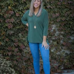 Boutique Simplified Quaint And Comfy 3/4 Sleeve Top In Olive
