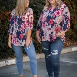 Boutique Simplified Blossoming Soul 3/4 Sleeve Top New Arrivals