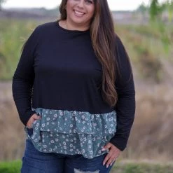 Boutique Simplified Winter Blooms Peplum Top New Arrivals