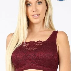Iris & Rainbow Boutique New Arrivals #M398 Front Lace Bralette (Burgundy)
