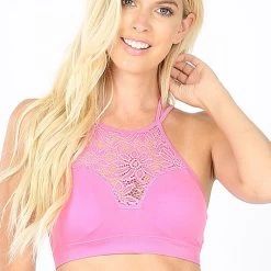 Iris & Rainbow Boutique #606 High Neck Lace Bralette (Pink) New Arrivals
