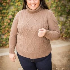 Boutique Simplified New Arrivals Winning The Race Cable Knit Sweater In Mocha