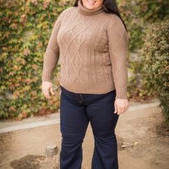 Boutique Simplified New Arrivals Winning The Race Cable Knit Sweater In Mocha