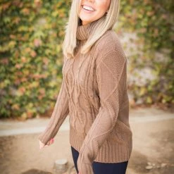 Boutique Simplified New Arrivals Winning The Race Cable Knit Sweater In Mocha