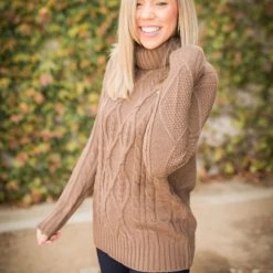 Boutique Simplified New Arrivals Winning The Race Cable Knit Sweater In Mocha