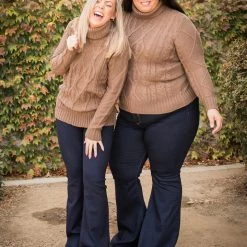 Boutique Simplified New Arrivals Winning The Race Cable Knit Sweater In Mocha