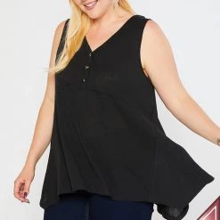Iris & Rainbow Boutique New Arrivals #M544 Angeline Henley Tunic (Black)