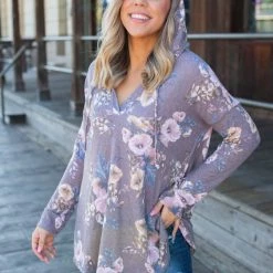 Boutique Simplified New Arrivals Dusty Lavender Floral Hoodie