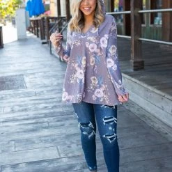 Boutique Simplified New Arrivals Dusty Lavender Floral Hoodie