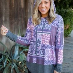 Boutique Simplified Purple Patchwork Hoodie