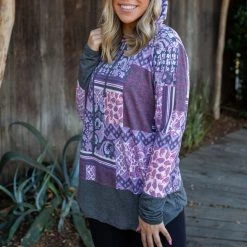 Boutique Simplified Purple Patchwork Hoodie
