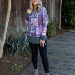Boutique Simplified Purple Patchwork Hoodie