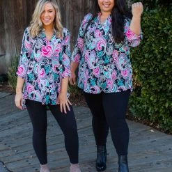 Boutique Simplified New Arrivals Puffed Paisley 3/4 Sleeve Top