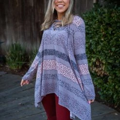 Boutique Simplified Floral Paths Long Sleeve Tunic New Arrivals
