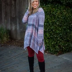 Boutique Simplified Floral Paths Long Sleeve Tunic New Arrivals