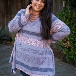 Boutique Simplified Floral Paths Long Sleeve Tunic New Arrivals