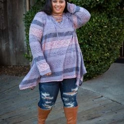 Boutique Simplified Floral Paths Long Sleeve Tunic New Arrivals