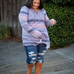 Boutique Simplified Floral Paths Long Sleeve Tunic New Arrivals