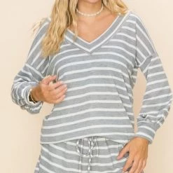 Boutique Simplified Hazy Stripes Long Sleeve Top