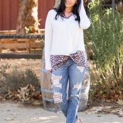 Boutique Simplified Snowy Leopard Front Twist Top New Arrivals