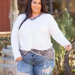Boutique Simplified Snowy Leopard Front Twist Top New Arrivals