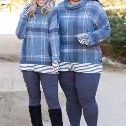 Boutique Simplified Teal Me About It Plaid Thumbhole Tunic New Arrivals